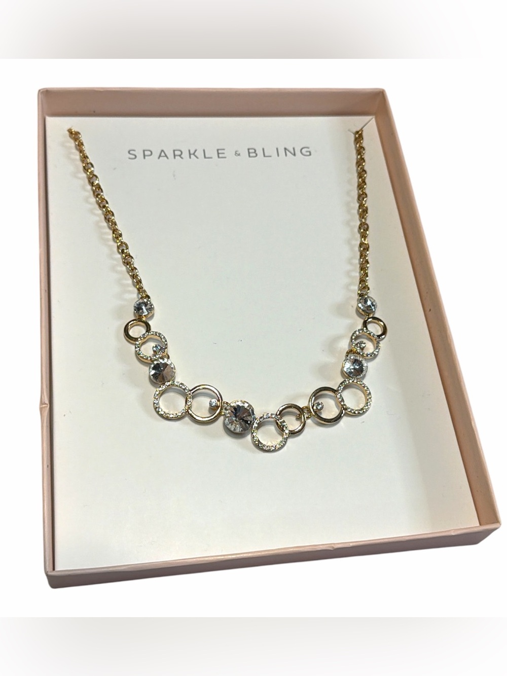 NWT Sparkle & Bling Gold Circle Crystal Necklace